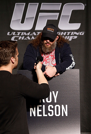 WINNIPEG, CANADA - JUNE 13: Roy Nelson interacts with media during the UFC 161 media day at The Met on June 13, 2013 in Winnipeg, Manitoba, Canada. (Photo by Josh Hedges/Zuffa LLC/Zuffa LLC via Getty Images)