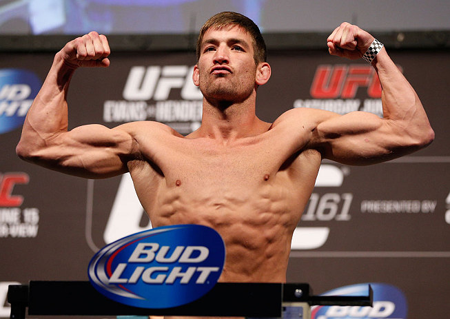 WINNIPEG, CANADA - JUNE 14: Sam Stout weighs in during the UFC 161 weigh-in at the MTS Centre on June 14, 2013 in Winnipeg, Manitoba, Canada. (Photo by Josh Hedges/Zuffa LLC/Zuffa LLC via Getty Images)