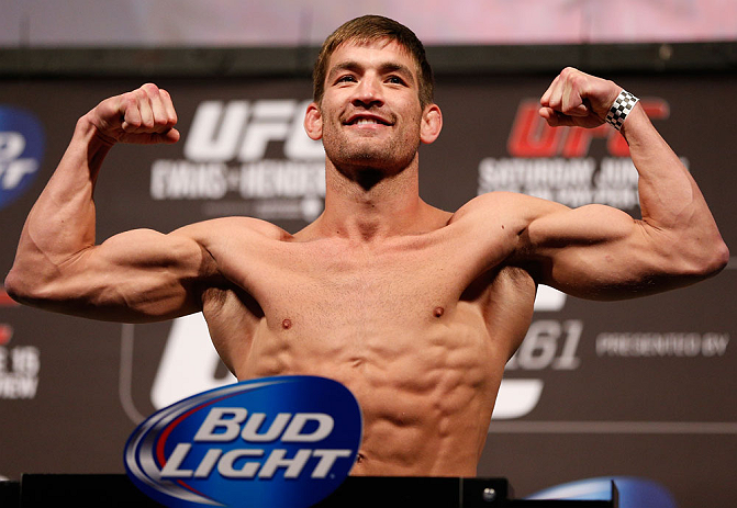 WINNIPEG, CANADA - JUNE 14: Sam Stout weighs in during the UFC 161 weigh-in at the MTS Centre on June 14, 2013 in Winnipeg, Manitoba, Canada. (Photo by Josh Hedges/Zuffa LLC/Zuffa LLC via Getty Images)