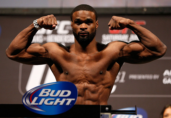 WINNIPEG, CANADA - JUNE 14: Tyron Woodley weighs in during the UFC 161 weigh-in at the MTS Centre on June 14, 2013 in Winnipeg, Manitoba, Canada. (Photo by Josh Hedges/Zuffa LLC/Zuffa LLC via Getty Images)