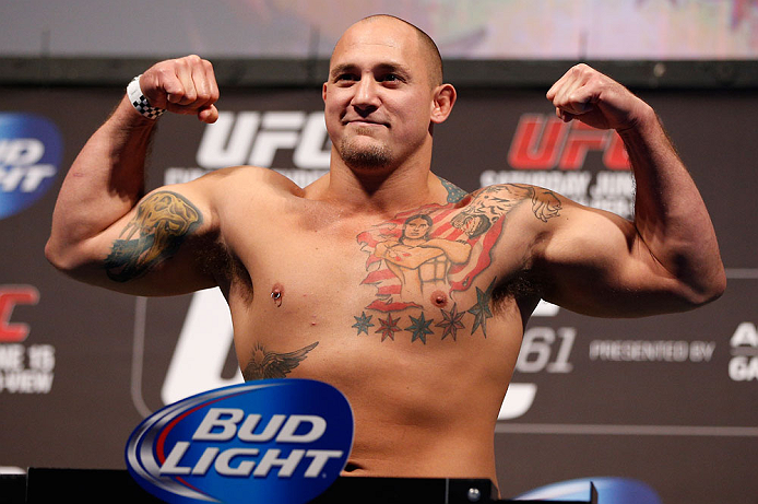 WINNIPEG, CANADA - JUNE 14: Shawn Jordan weighs in during the UFC 161 weigh-in at the MTS Centre on June 14, 2013 in Winnipeg, Manitoba, Canada. (Photo by Josh Hedges/Zuffa LLC/Zuffa LLC via Getty Images)