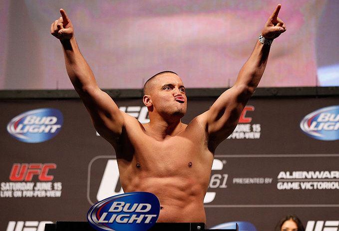 WINNIPEG, CANADA - JUNE 14: Pat Barry weighs in during the UFC 161 weigh-in at the MTS Centre on June 14, 2013 in Winnipeg, Manitoba, Canada. (Photo by Josh Hedges/Zuffa LLC/Zuffa LLC via Getty Images)