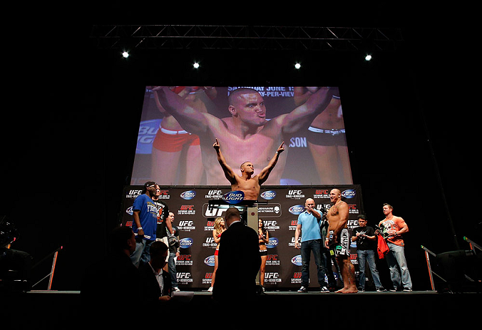 WINNIPEG, CANADA - JUNE 14: Pat Barry weighs in during the UFC 161 weigh-in at the MTS Centre on June 14, 2013 in Winnipeg, Manitoba, Canada. (Photo by Josh Hedges/Zuffa LLC/Zuffa LLC via Getty Images)