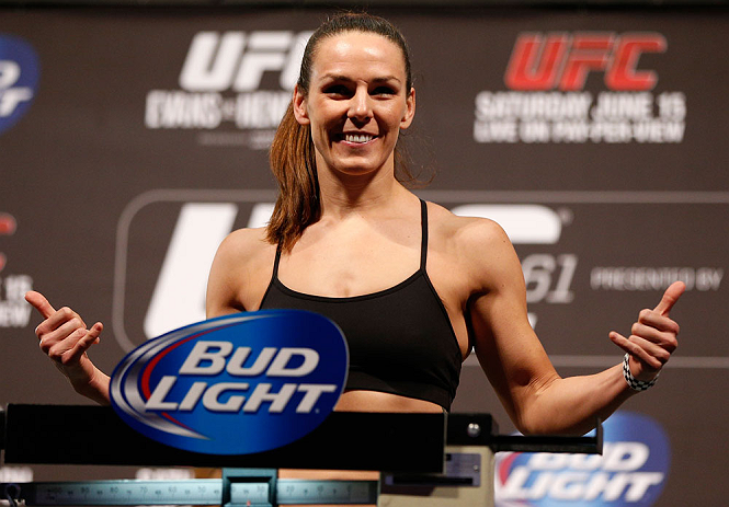 WINNIPEG, CANADA - JUNE 14: Alexis Davis weighs in during the UFC 161 weigh-in at the MTS Centre on June 14, 2013 in Winnipeg, Manitoba, Canada. (Photo by Josh Hedges/Zuffa LLC/Zuffa LLC via Getty Images)