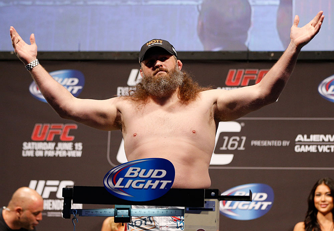 WINNIPEG, CANADA - JUNE 14: "Big Country" Roy Nelson weighs in during the UFC 161 weigh-in at the MTS Centre on June 14, 2013 in Winnipeg, Manitoba, Canada. (Photo by Josh Hedges/Zuffa LLC/Zuffa LLC via Getty Images)