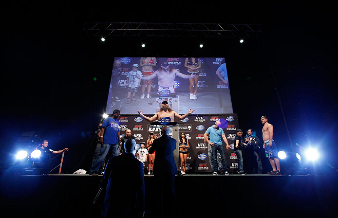 WINNIPEG, CANADA - JUNE 14: "Big Country" Roy Nelson weighs in during the UFC 161 weigh-in at the MTS Centre on June 14, 2013 in Winnipeg, Manitoba, Canada. (Photo by Josh Hedges/Zuffa LLC/Zuffa LLC via Getty Images)