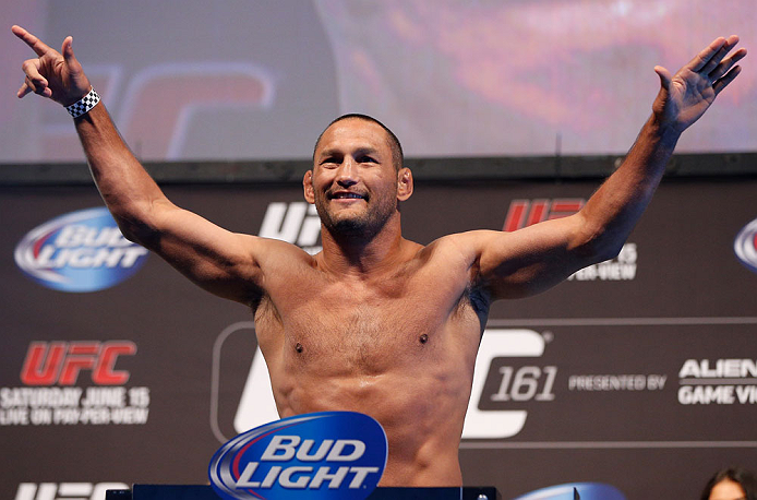 WINNIPEG, CANADA - JUNE 14: Dan Henderson weighs in during the UFC 161 weigh-in at the MTS Centre on June 14, 2013 in Winnipeg, Manitoba, Canada. (Photo by Josh Hedges/Zuffa LLC/Zuffa LLC via Getty Images)