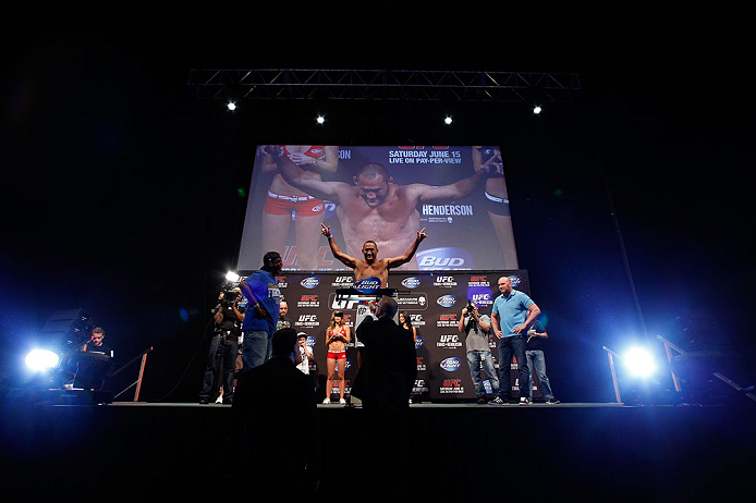 WINNIPEG, CANADA - JUNE 14: Dan Henderson weighs in during the UFC 161 weigh-in at the MTS Centre on June 14, 2013 in Winnipeg, Manitoba, Canada. (Photo by Josh Hedges/Zuffa LLC/Zuffa LLC via Getty Images)