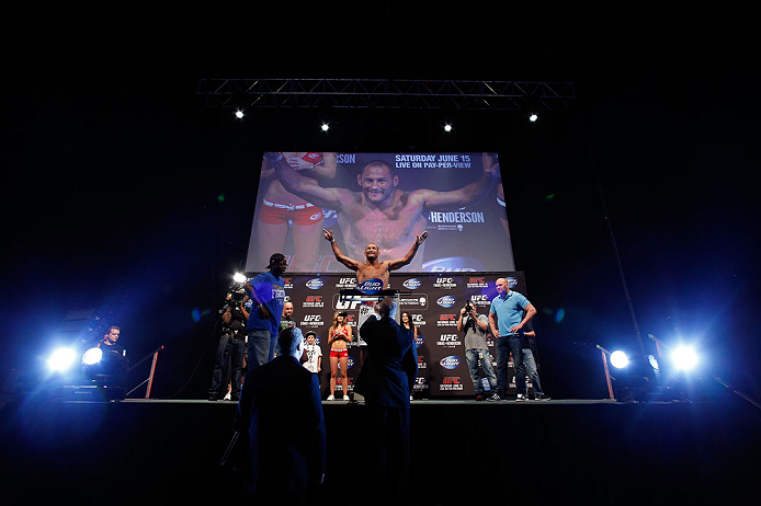 WINNIPEG, CANADA - JUNE 14: Dan Henderson weighs in during the UFC 161 weigh-in at the MTS Centre on June 14, 2013 in Winnipeg, Manitoba, Canada. (Photo by Josh Hedges/Zuffa LLC/Zuffa LLC via Getty Images)