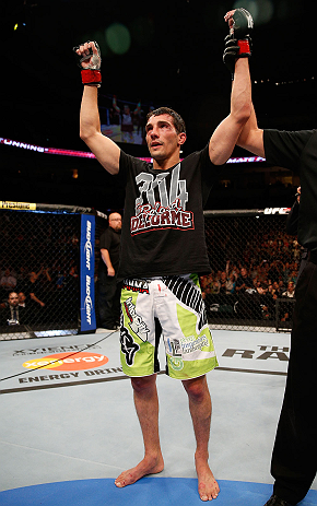 WINNIPEG, CANADA - JUNE 15: Roland Delorme reacts after defeating Edwin Figueroa in their bantamweight fight during the UFC 161 event at the MTS Centre on June 15, 2013 in Winnipeg, Manitoba, Canada. (Photo by Josh Hedges/Zuffa LLC/Zuffa LLC via Getty I