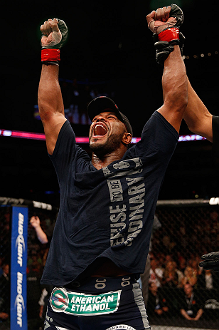 WINNIPEG, CANADA - JUNE 15: Rashad Evans reacts after his split decision victory over Dan Henderson in their light heavyweight fight during the UFC 161 event at the MTS Centre on June 15, 2013 in Winnipeg, Manitoba, Canada. (Photo by Josh Hedges/Zuffa L