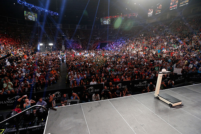 LAS VEGAS, NV - JULY 05: A general view of the arena during the UFC 162 weigh-in at the Mandalay Bay Events Center on July 5, 2013 in Las Vegas, Nevada. (Photo by Josh Hedges/Zuffa LLC/Zuffa LLC via Getty Images)