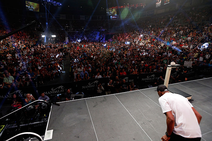 LAS VEGAS, NV - JULY 05: A general view of the arena as Anderson Silva bows to the crowd during the UFC 162 weigh-in at the Mandalay Bay Events Center on July 5, 2013 in Las Vegas, Nevada. (Photo by Josh Hedges/Zuffa LLC/Zuffa LLC via Getty Images)