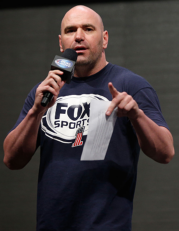 LAS VEGAS, NV - JULY 05: UFC President Dana White addresses the fans before the UFC 162 weigh-in at the Mandalay Bay Events Center on July 5, 2013 in Las Vegas, Nevada. (Photo by Josh Hedges/Zuffa LLC/Zuffa LLC via Getty Images)