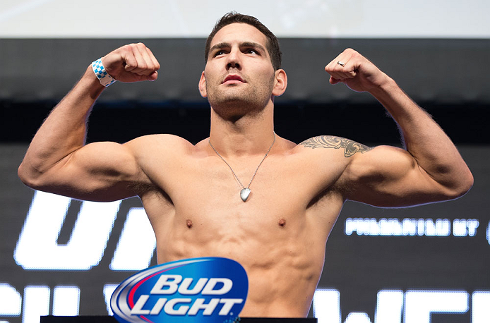 LAS VEGAS, NV - JULY 05: Chris Weidman weighs in during the UFC 162 weigh-in at the Mandalay Bay Events Center on July 5, 2013 in Las Vegas, Nevada. (Photo by Josh Hedges/Zuffa LLC/Zuffa LLC via Getty Images)