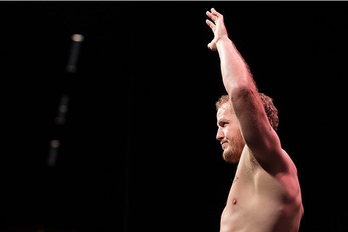 DALLAS, TX - MARCH 13: Jared Rosholt stands on the scale during the UFC 185 weigh-ins at the Kay Bailey Hutchison Convention Center on March 13, 2015 in Dallas, Texas. (Photo by Cooper Neill/Zuffa LLC/Zuffa LLC via Getty Images)