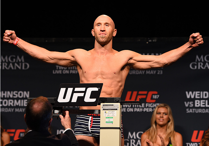 LAS VEGAS, NV - MAY 22: Josh Burkman weighs in during the UFC 187 weigh-in at the MGM Grand Conference Center on May 22, 2015 in Las Vegas, Nevada. (Photo by Josh Hedges/Zuffa LLC/Zuffa LLC via Getty Images)