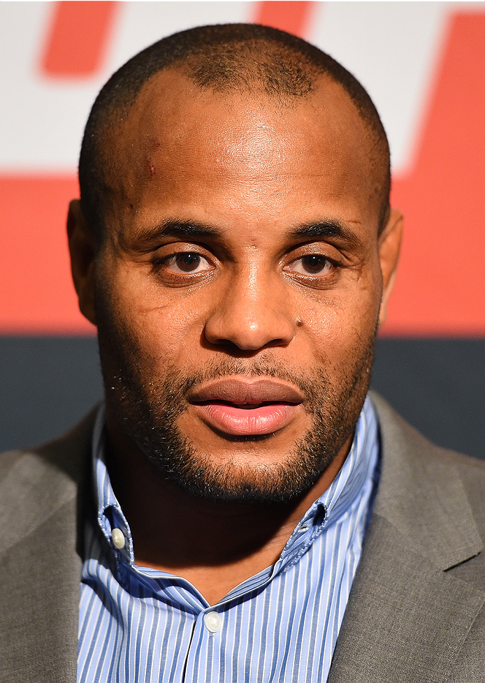 HOUSTON, TX - OCTOBER 01: UFC light heavyweight champion Daniel Cormier interacts with media during the UFC 192 Ultimate Media Day at the Toyota Center on October 1, 2015 in Houston, Texas. (Photo by Josh Hedges/Zuffa LLC/Zuffa LLC via Getty Images)
