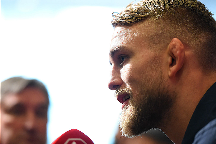 HOUSTON, TX - OCTOBER 01: Alexander Gustafsson of Sweden interacts with media during the UFC 192 Ultimate Media Day at the Toyota Center on October 1, 2015 in Houston, Texas. (Photo by Josh Hedges/Zuffa LLC/Zuffa LLC via Getty Images)