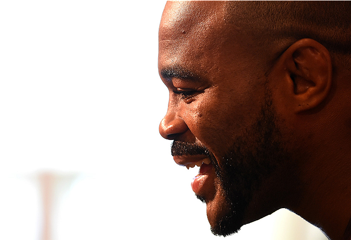 HOUSTON, TX - OCTOBER 01: Rashad Evans interacts with media during the UFC 192 Ultimate Media Day at the Toyota Center on October 1, 2015 in Houston, Texas. (Photo by Josh Hedges/Zuffa LLC/Zuffa LLC via Getty Images)