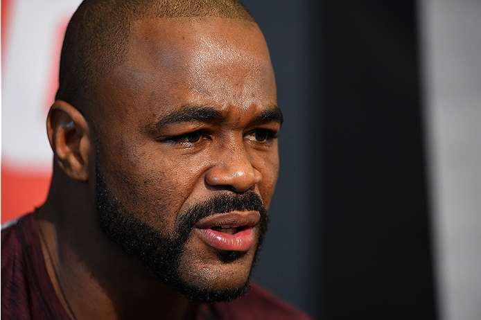 HOUSTON, TX - OCTOBER 01: Rashad Evans interacts with media during the UFC 192 Ultimate Media Day at the Toyota Center on October 1, 2015 in Houston, Texas. (Photo by Josh Hedges/Zuffa LLC/Zuffa LLC via Getty Images)