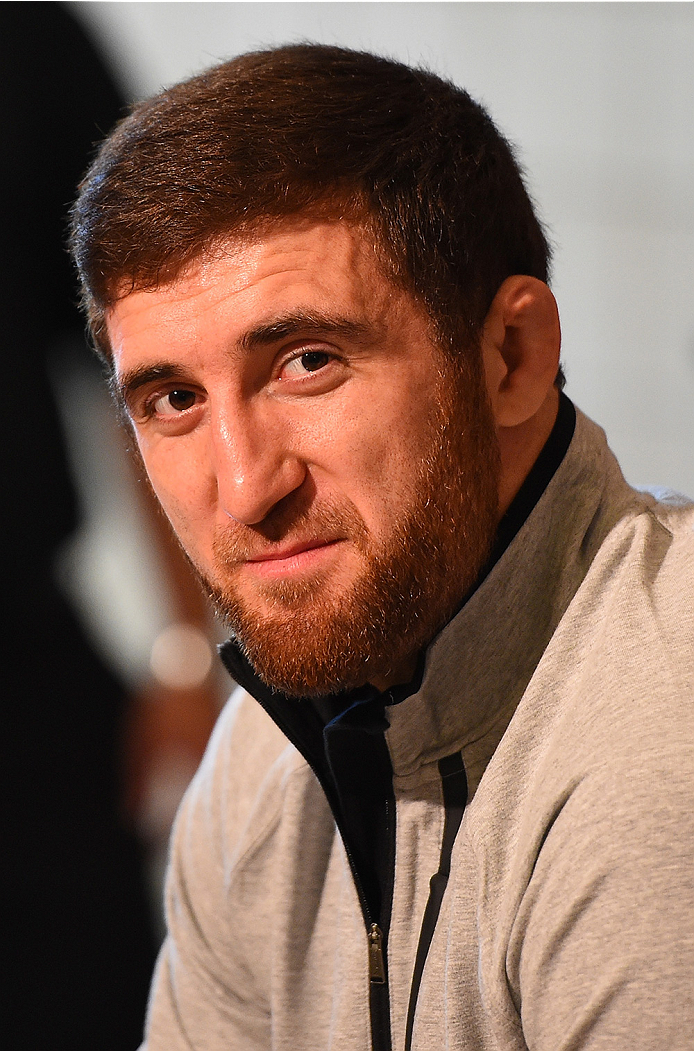 HOUSTON, TX - OCTOBER 01: Ruslan Magomedov of Russia interacts with media during the UFC 192 Ultimate Media Day at the Toyota Center on October 1, 2015 in Houston, Texas. (Photo by Josh Hedges/Zuffa LLC/Zuffa LLC via Getty Images)