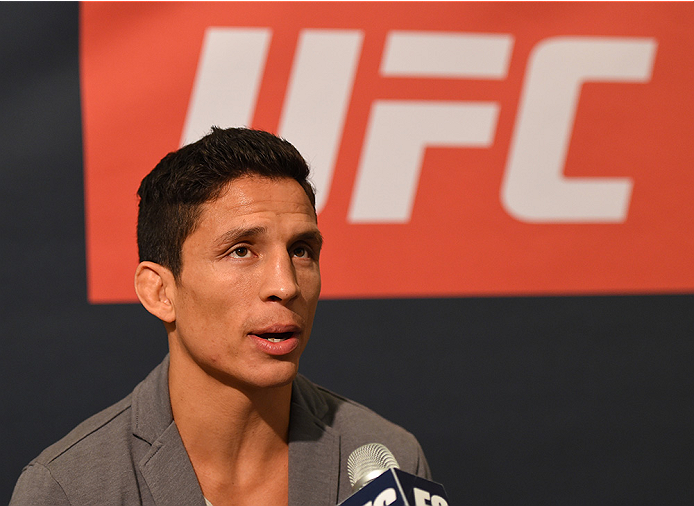 HOUSTON, TX - OCTOBER 01: Joseph Benavidez interacts with media during the UFC 192 Ultimate Media Day at the Toyota Center on October 1, 2015 in Houston, Texas. (Photo by Josh Hedges/Zuffa LLC/Zuffa LLC via Getty Images)