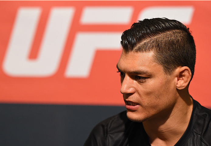 HOUSTON, TX - OCTOBER 01: Alan Jouban interacts with media during the UFC 192 Ultimate Media Day at the Toyota Center on October 1, 2015 in Houston, Texas. (Photo by Josh Hedges/Zuffa LLC/Zuffa LLC via Getty Images)