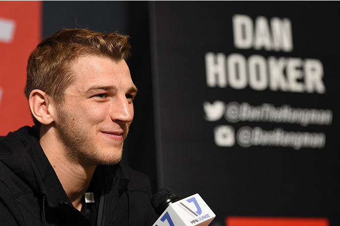 HOUSTON, TX - OCTOBER 01: Dan Hooker of New Zealand interacts with media during the UFC 192 Ultimate Media Day at the Toyota Center on October 1, 2015 in Houston, Texas. (Photo by Josh Hedges/Zuffa LLC/Zuffa LLC via Getty Images)
