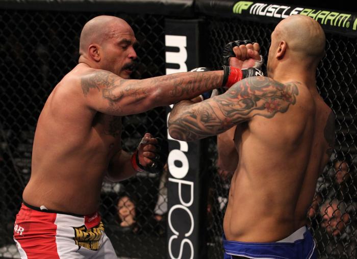 CHICAGO, IL - JANUARY 28: (L-R) Joey Beltran punches Lavar Johnson during the UFC on FOX event at United Center on January 28, 2012 in Chicago, Illinois. (Photo by Nick Laham/Zuffa LLC/Zuffa LLC via Getty Images) *** Local Caption *** Lavar Johnson; Joe