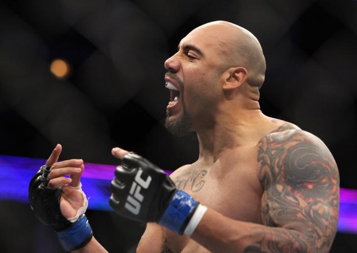 CHICAGO, IL - JANUARY 28: Lavar Johnson reacts after knocking out Joey Beltran during the UFC on FOX event at United Center on January 28, 2012 in Chicago, Illinois. (Photo by Josh Hedges/Zuffa LLC/Zuffa LLC via Getty Images) *** Local Caption *** Lavar