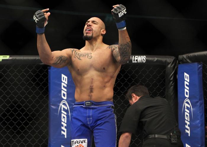 CHICAGO, IL - JANUARY 28: Lavar Johnson reacts after knocking out Joey Beltran during the UFC on FOX event at United Center on January 28, 2012 in Chicago, Illinois. (Photo by Josh Hedges/Zuffa LLC/Zuffa LLC via Getty Images) *** Local Caption *** Lavar