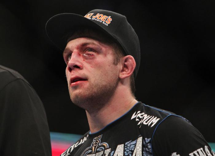 CHICAGO, IL - JANUARY 28: Nik Lentz reacts after his loss to Evan Dunham during the UFC on FOX event at United Center on January 28, 2012 in Chicago, Illinois. (Photo by Josh Hedges/Zuffa LLC/Zuffa LLC via Getty Images) *** Local Caption *** Nik Lentz