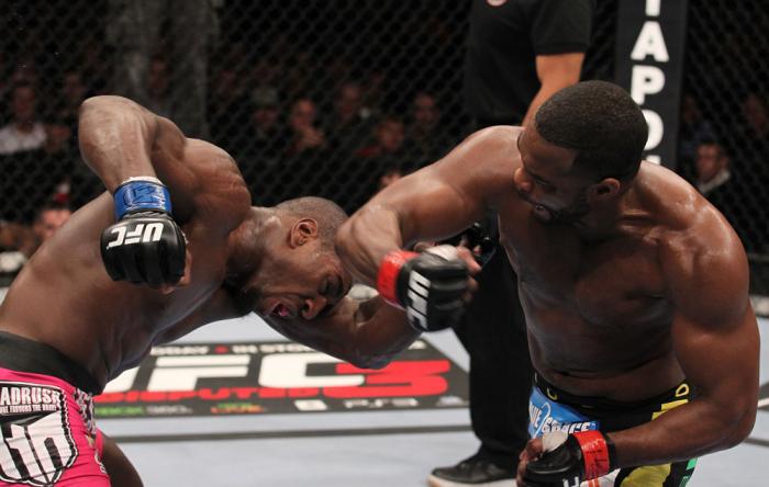 CHICAGO, IL - JANUARY 28: (R-L) Rashad Evans punches Phil Davis during the UFC on FOX event at United Center on January 28, 2012 in Chicago, Illinois. (Photo by Nick Laham/Zuffa LLC/Zuffa LLC via Getty Images) *** Local Caption *** Rashad Evans; Phil Da