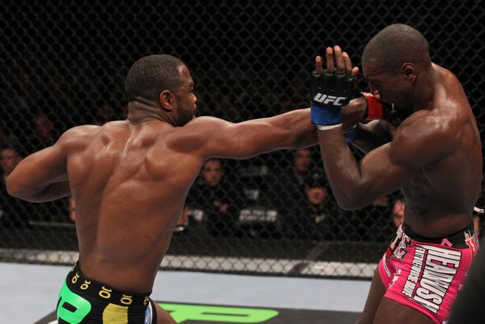 CHICAGO, IL - JANUARY 28: (L-R) Rashad Evans punches Phil Davis during the UFC on FOX event at United Center on January 28, 2012 in Chicago, Illinois. (Photo by Nick Laham/Zuffa LLC/Zuffa LLC via Getty Images) *** Local Caption *** Rashad Evans; Phil Da