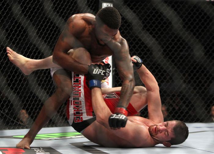 CHICAGO, IL - JANUARY 28: (L-R) Michael Johnson punches Shane Roller during the UFC on FOX event at United Center on January 28, 2012 in Chicago, Illinois. (Photo by Josh Hedges/Zuffa LLC/Zuffa LLC via Getty Images) *** Local Caption *** Michael Johnson