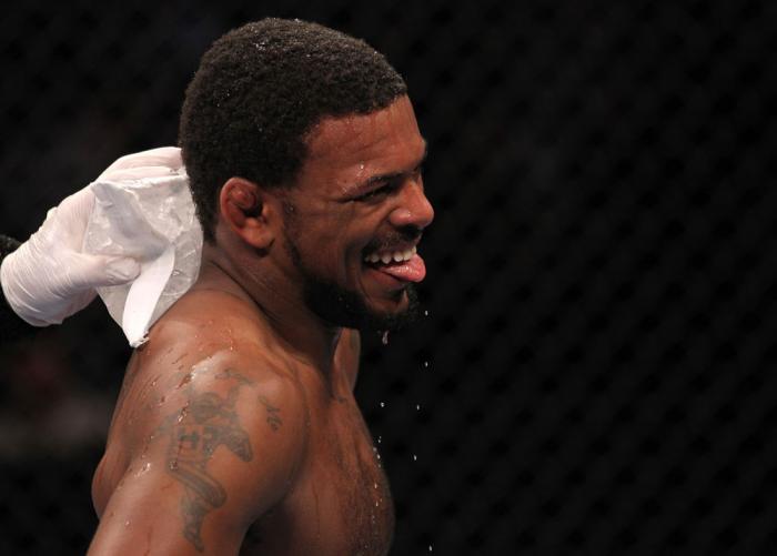 CHICAGO, IL - JANUARY 28: Michael Johnson reacts after his victory over Shane Roller during the UFC on FOX event at United Center on January 28, 2012 in Chicago, Illinois. (Photo by Nick Laham/Zuffa LLC/Zuffa LLC via Getty Images) *** Local Caption ***