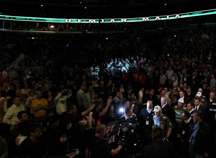 CHICAGO, IL - JANUARY 28: Demian Maia enters the arena before his bout against Chris Weidman during the UFC on FOX event at United Center on January 28, 2012 in Chicago, Illinois. (Photo by Nick Laham/Zuffa LLC/Zuffa LLC via Getty Images) *** Local Capt