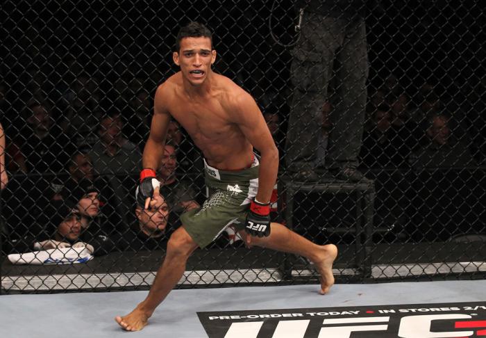 CHICAGO, IL - JANUARY 28: Charles Oliveira reacts after defeating Eric Wisely by submission during the UFC on FOX event at United Center on January 28, 2012 in Chicago, Illinois. (Photo by Nick Laham/Zuffa LLC/Zuffa LLC via Getty Images) *** Local Capti