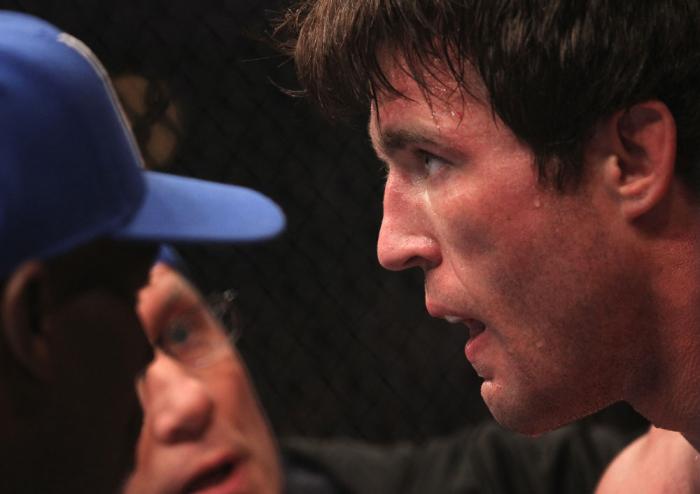CHICAGO, IL - JANUARY 28: Chael Sonnen sits in his corner between rounds during his bout against Michael Bisping during the UFC on FOX event at United Center on January 28, 2012 in Chicago, Illinois. (Photo by Nick Laham/Zuffa LLC/Zuffa LLC via Getty Im