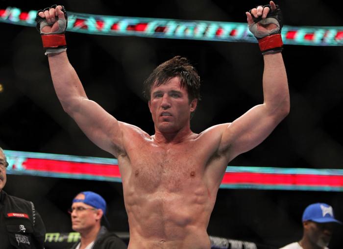 CHICAGO, IL - JANUARY 28: Chael Sonnen reacts after defeating Michael Bisping during the UFC on FOX event at United Center on January 28, 2012 in Chicago, Illinois. (Photo by Josh Hedges/Zuffa LLC/Zuffa LLC via Getty Images) *** Local Caption *** Chael