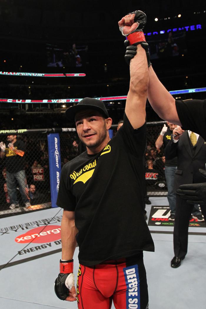 CHICAGO, IL - JANUARY 28: Cub Swanson reacts after his knockout victory over George Roop during the UFC on FOX event at United Center on January 28, 2012 in Chicago, Illinois. (Photo by Nick Laham/Zuffa LLC/Zuffa LLC via Getty Images) *** Local Caption