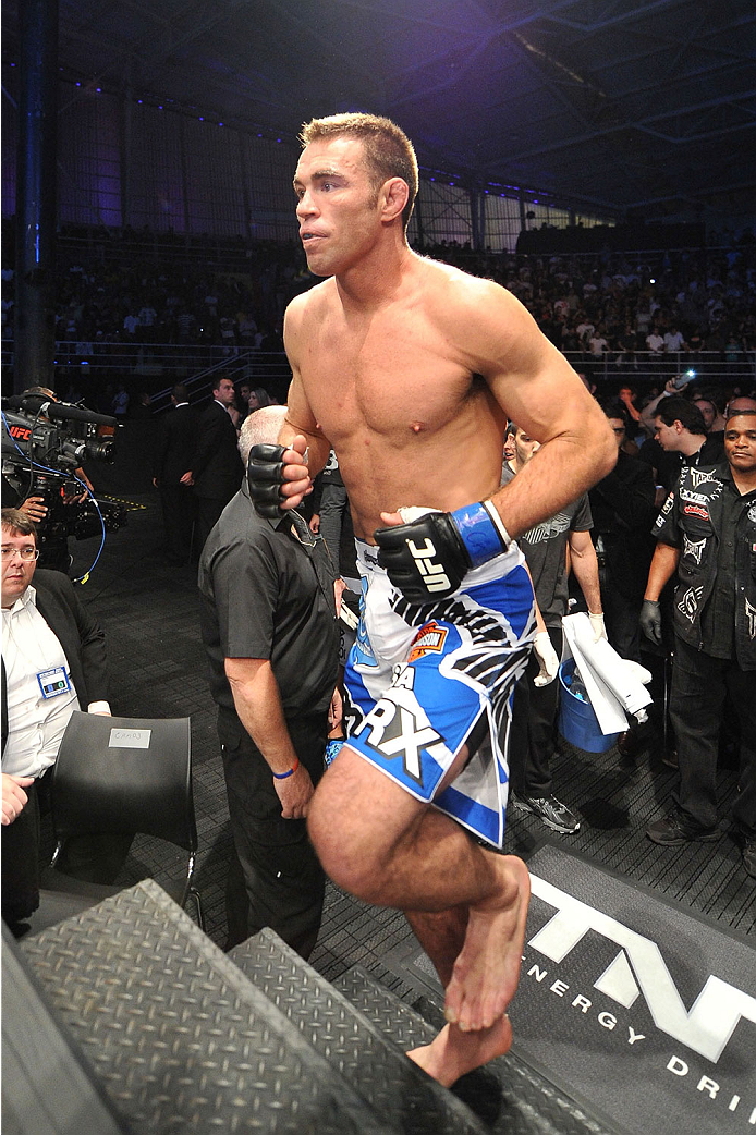 BARUERI, BRAZIL - OCTOBER 9: Jake Shields prepares to enter the Octagon prior to his fight against Demian Maia (not pictured) in their welterweight bout during the UFC Fight Night event at the Ginasio Jose Correa on October 9, 2013 in Barueri, Sao Paulo,