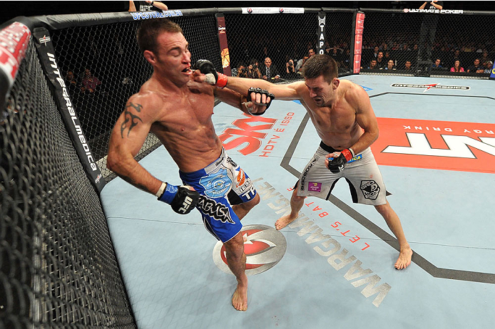 BARUERI, BRAZIL - OCTOBER 9: (R-L) Demian Maia punches Jake Shields in their welterweight bout during the UFC Fight Night event at the Ginasio Jose Correa on October 9, 2013 in Barueri, Sao Paulo, Brazil. (Photo by Jeff Bottari/Zuffa LLC/Zuffa LLC via Ge