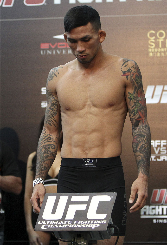 SINGAPORE - JANUARY 03: Russell Doane during the UFC Fight Night Singapore Weigh-in at the Shoppes at Marina Bay Sands on January 3, 2014 in Singapore. (Photo by Mitch Viquez/Zuffa LLC/Zuffa LLC via Getty Images)