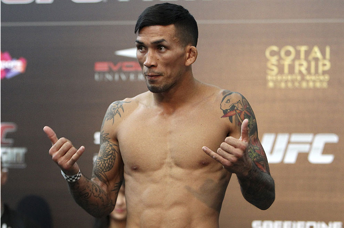 SINGAPORE - JANUARY 03: Russell Doane during the UFC Fight Night Singapore Weigh-in at the Shoppes at Marina Bay Sands on January 3, 2014 in Singapore. (Photo by Mitch Viquez/Zuffa LLC/Zuffa LLC via Getty Images)