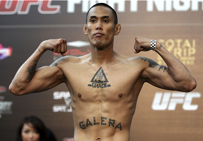 SINGAPORE - JANUARY 03: David Galera during the UFC Fight Night Singapore Weigh-in at the Shoppes at Marina Bay Sands on January 3, 2014 in Singapore. (Photo by Mitch Viquez/Zuffa LLC/Zuffa LLC via Getty Images)