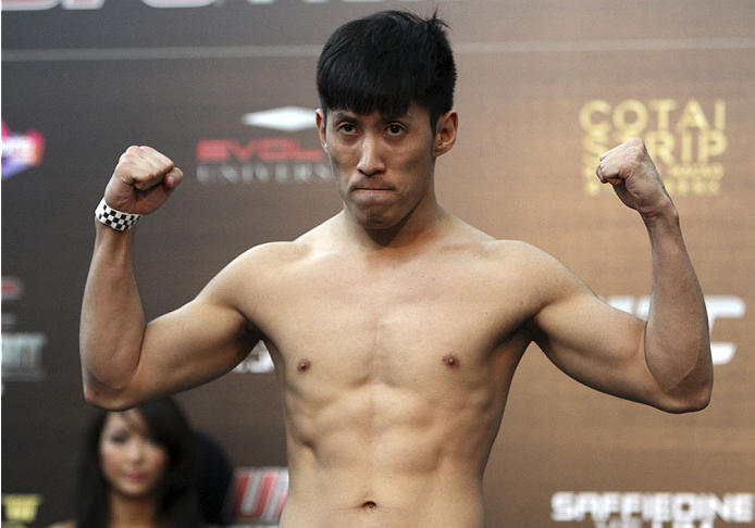 SINGAPORE - JANUARY 03: Royston Wee during the UFC Fight Night Singapore Weigh-in at the Shoppes at Marina Bay Sands on January 3, 2014 in Singapore. (Photo by Mitch Viquez/Zuffa LLC/Zuffa LLC via Getty Images)