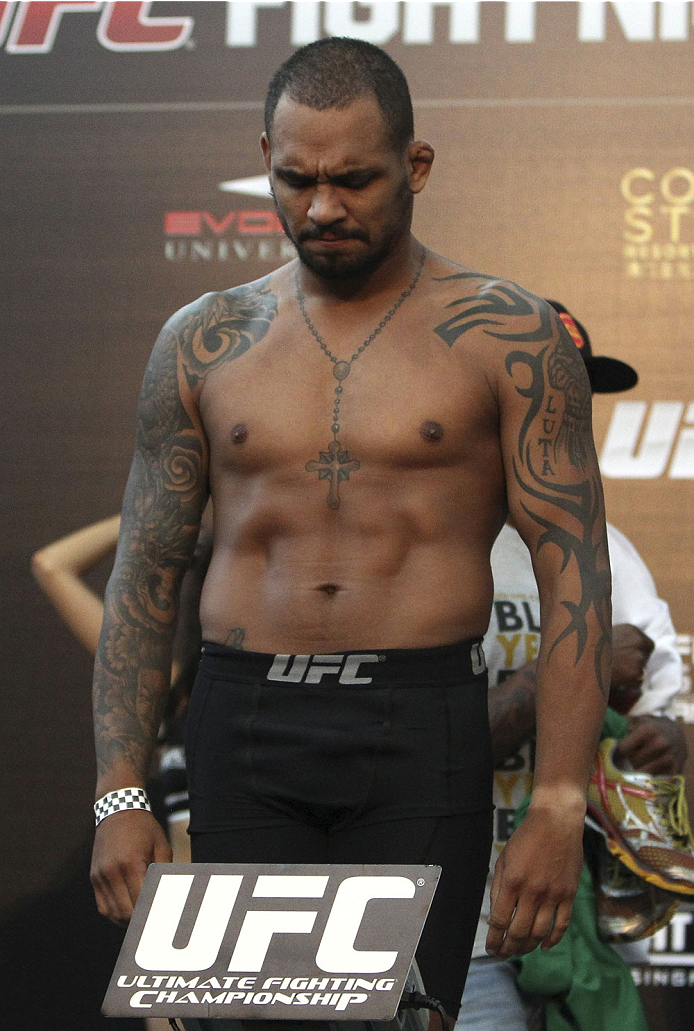 SINGAPORE - JANUARY 03: Luiz Dutra during the UFC Fight Night Singapore Weigh-in at the Shoppes at Marina Bay Sands on January 3, 2014 in Singapore. (Photo by Mitch Viquez/Zuffa LLC/Zuffa LLC via Getty Images)