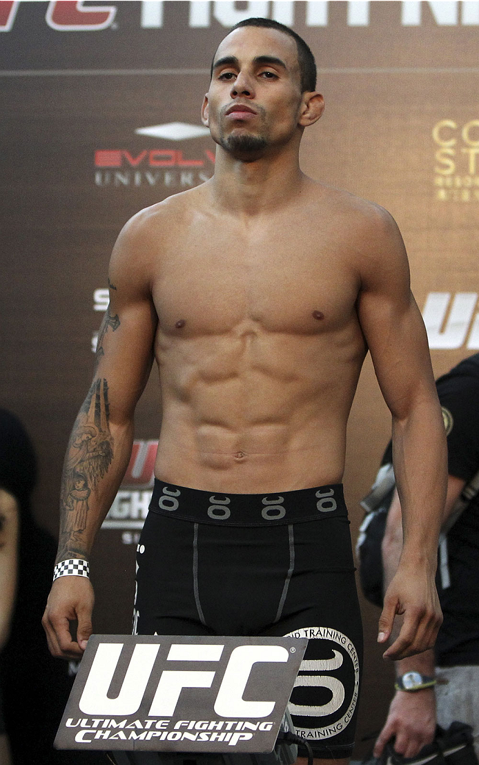 SINGAPORE - JANUARY 03: Sean Soriano during the UFC Fight Night Singapore Weigh-in at the Shoppes at Marina Bay Sands on January 3, 2014 in Singapore. (Photo by Mitch Viquez/Zuffa LLC/Zuffa LLC via Getty Images)